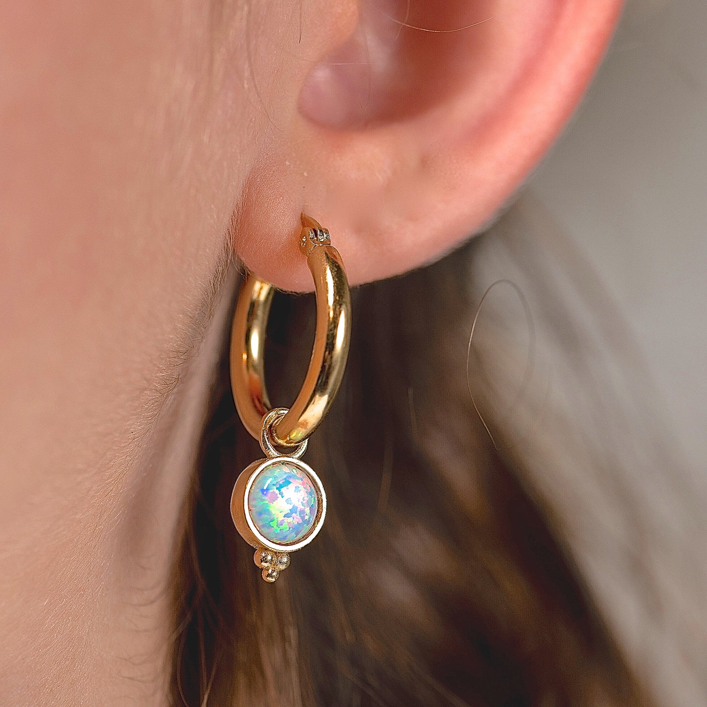 Gemstone 14k gold dangle hoop earrings