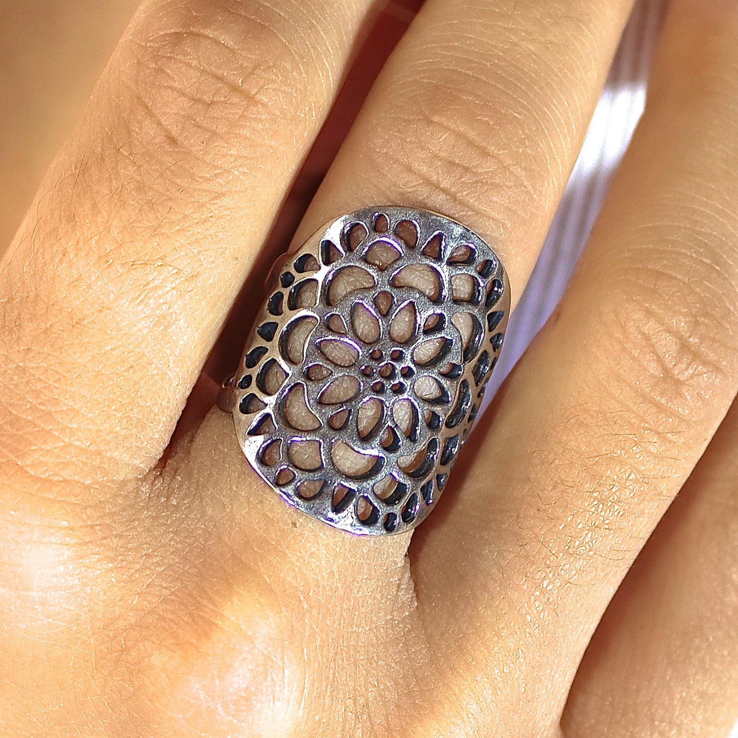 Long lace sterling silver 925 ring,