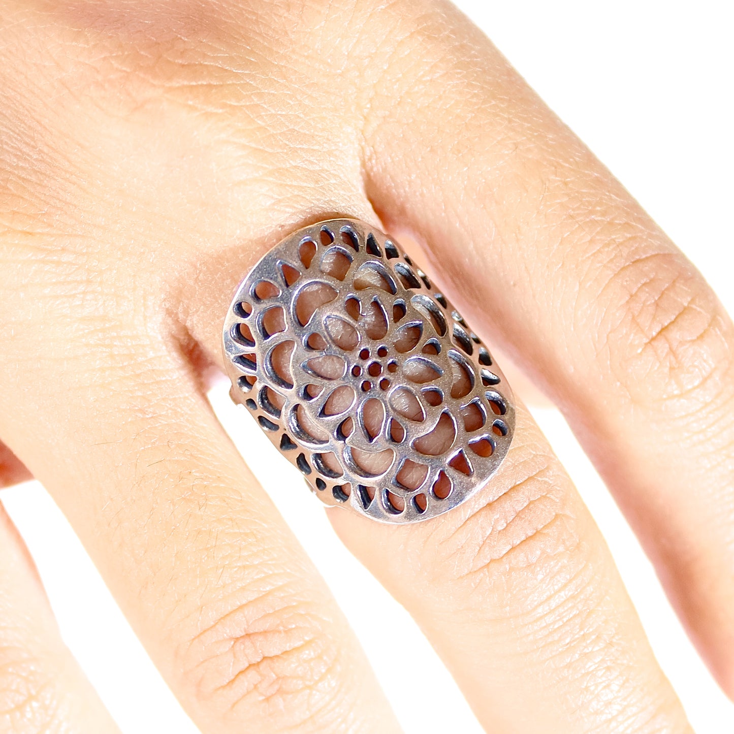 Long lace sterling silver 925 ring,
