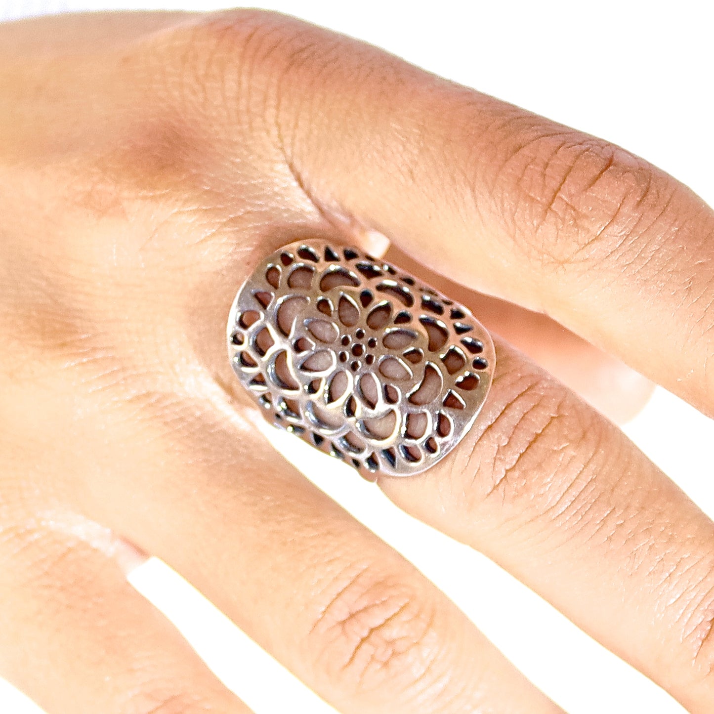 Long lace sterling silver 925 ring,