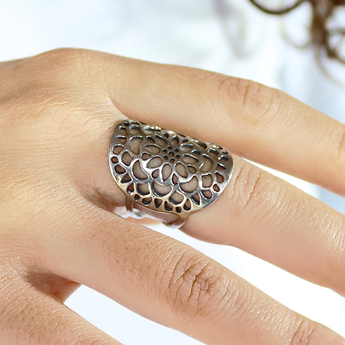 Long lace sterling silver 925 ring,