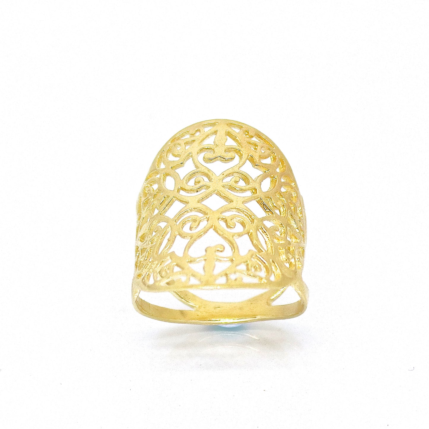 Gold long ring, Filigree 14k gold ring