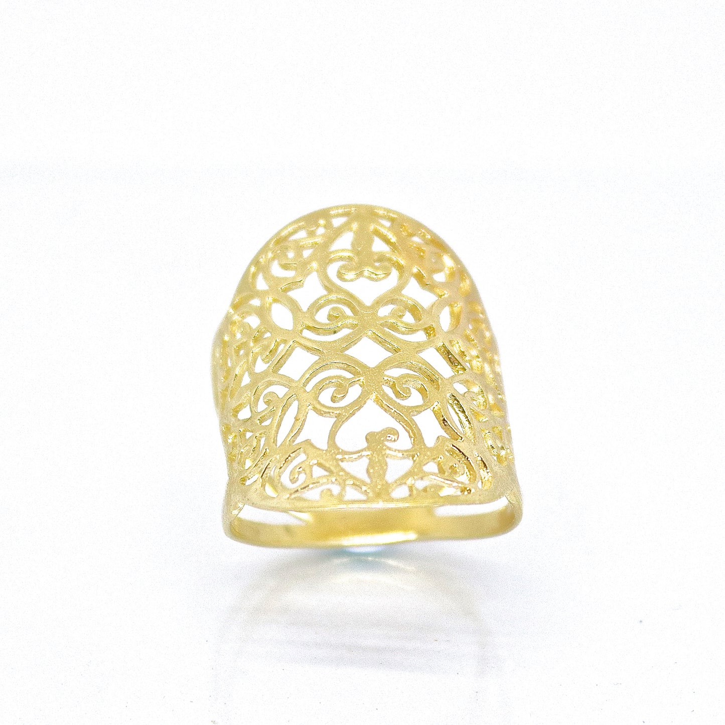 Gold long ring, Filigree 14k gold ring
