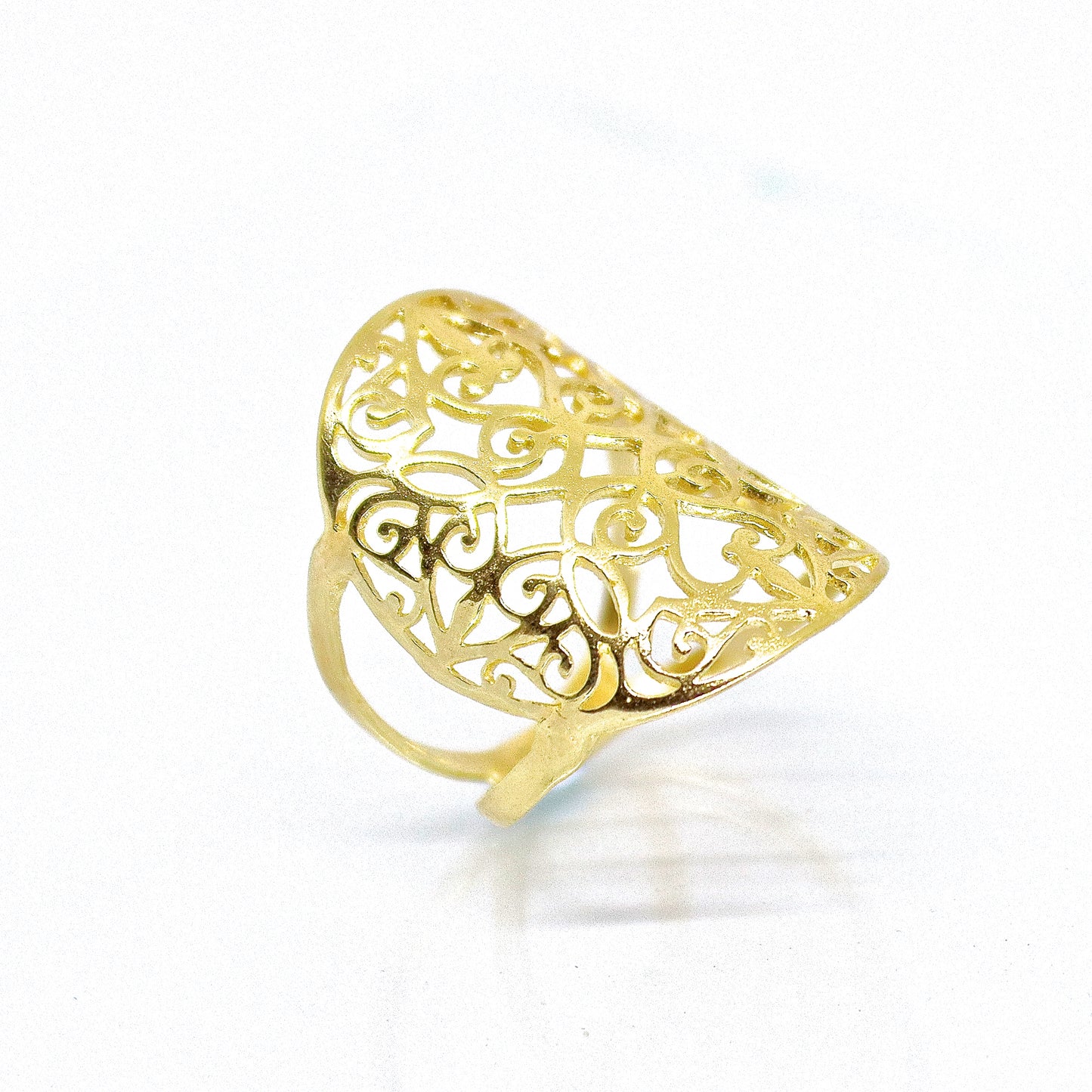 Gold long ring, Filigree 14k gold ring
