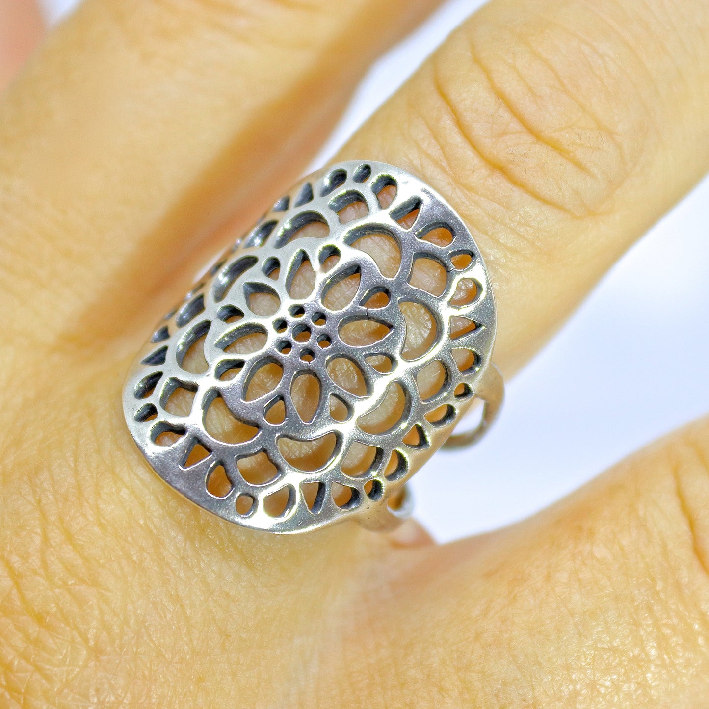 Long lace sterling silver 925 ring,