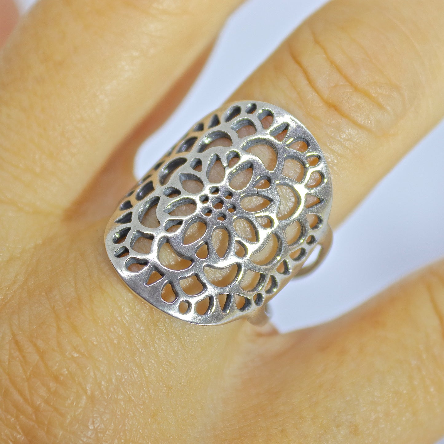 Long lace sterling silver 925 ring,