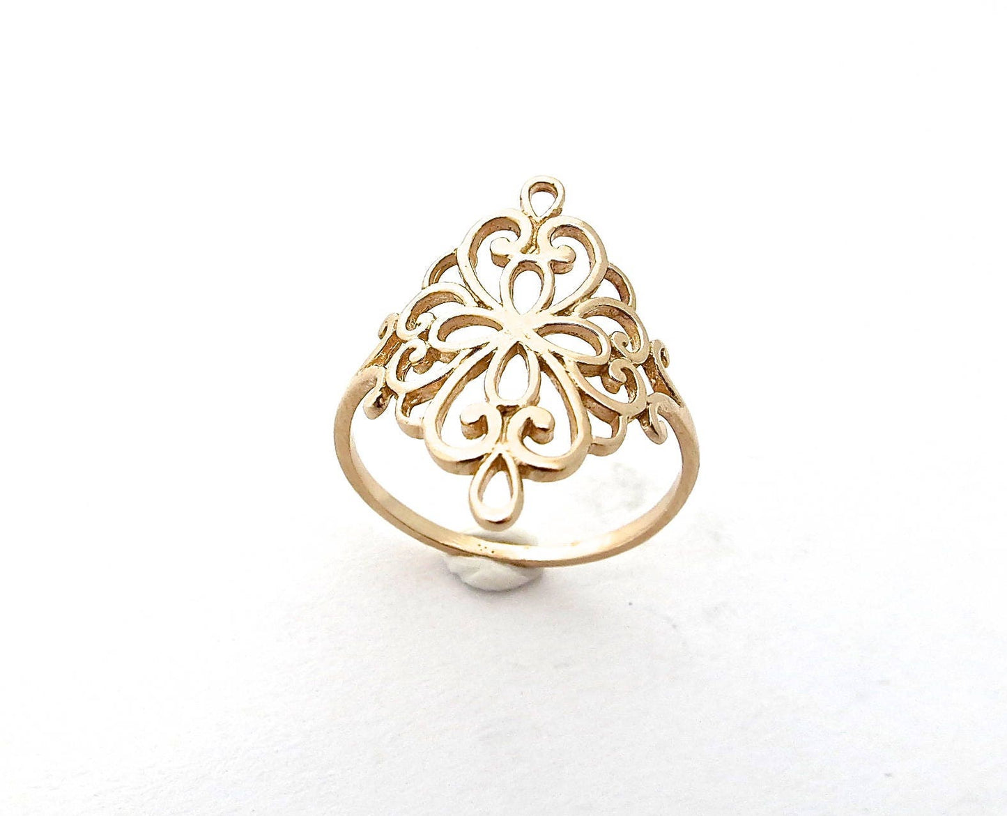 Victorian filigree 14K solid gold ring for women