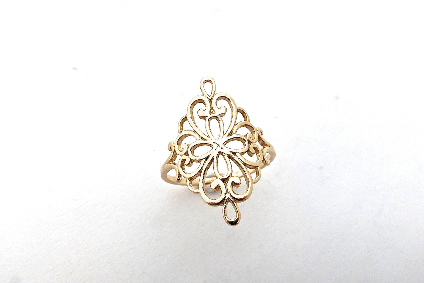 Victorian filigree 14K solid gold ring for women