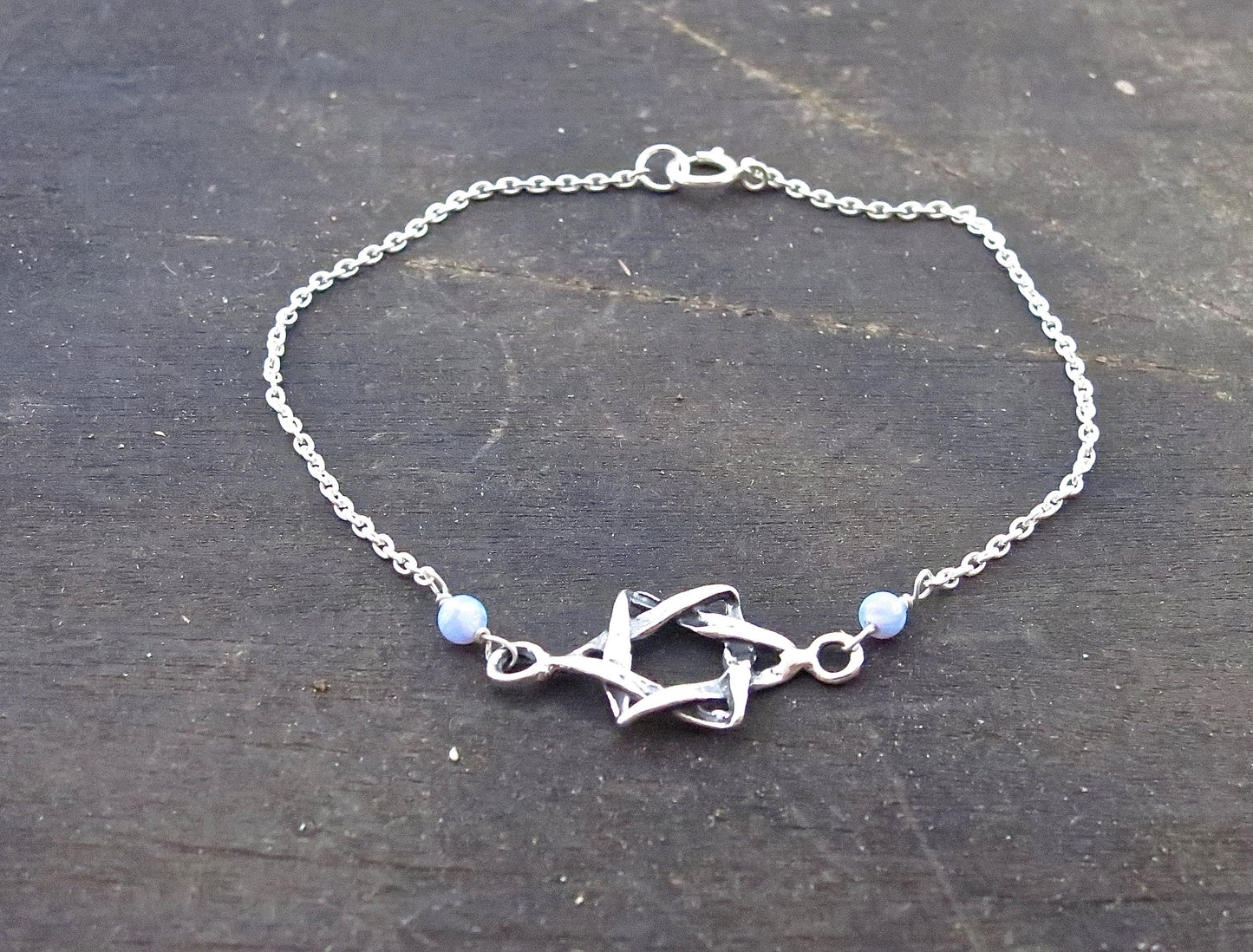 Star of David Jewelry, Sterling Silver Bracelet, Bat Mitzvah Gift, Blue Opal Bracelet, Magen David Bracelet, Bohemian Jewelry,Jewish Jewelry