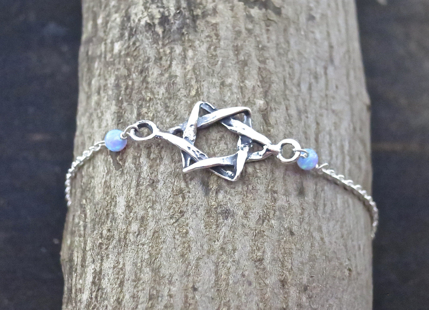 Star of David Jewelry, Sterling Silver Bracelet, Bat Mitzvah Gift, Blue Opal Bracelet, Magen David Bracelet, Bohemian Jewelry,Jewish Jewelry