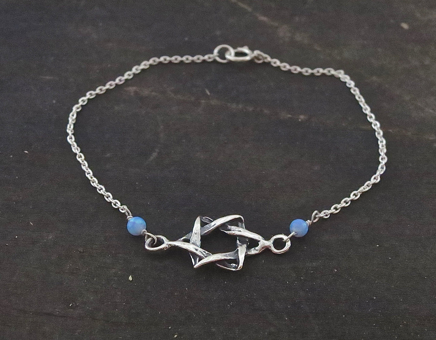 Star of David Jewelry, Sterling Silver Bracelet, Bat Mitzvah Gift, Blue Opal Bracelet, Magen David Bracelet, Bohemian Jewelry,Jewish Jewelry