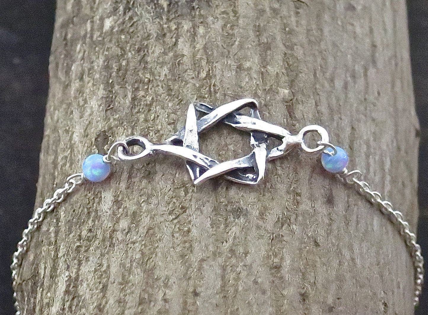 Star of David Jewelry, Sterling Silver Bracelet, Bat Mitzvah Gift, Blue Opal Bracelet, Magen David Bracelet, Bohemian Jewelry,Jewish Jewelry