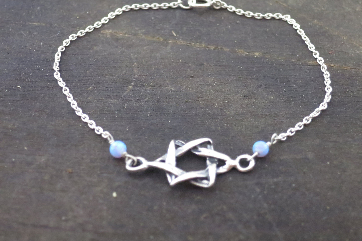 Star of David Jewelry, Sterling Silver Bracelet, Bat Mitzvah Gift, Blue Opal Bracelet, Magen David Bracelet, Bohemian Jewelry,Jewish Jewelry