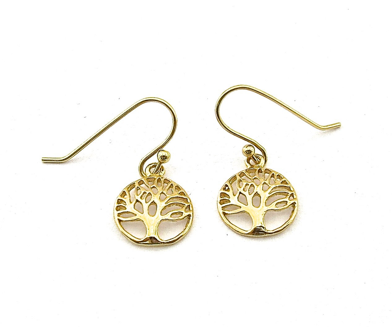Tree of Life gold dangle Earrings, Solid 14k gold tree earrings