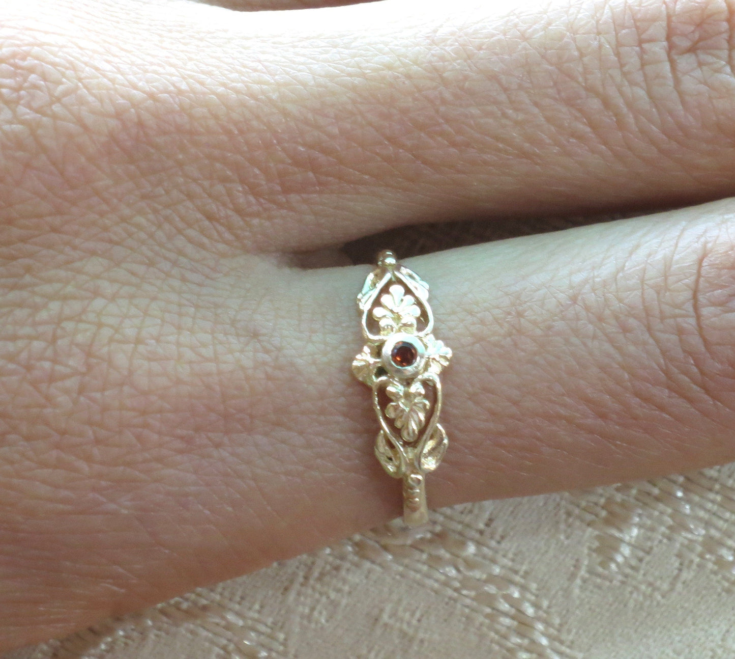 Ruby ring band, Solid 14k gold ring victorian style