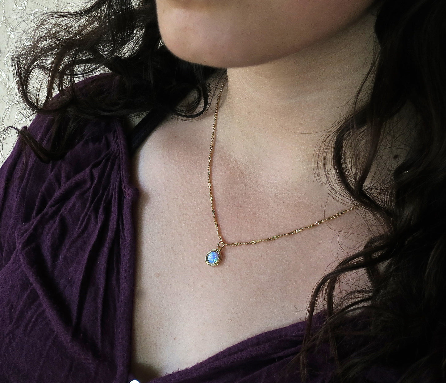 14k gold Opal Necklace pendant, White Opal Necklace