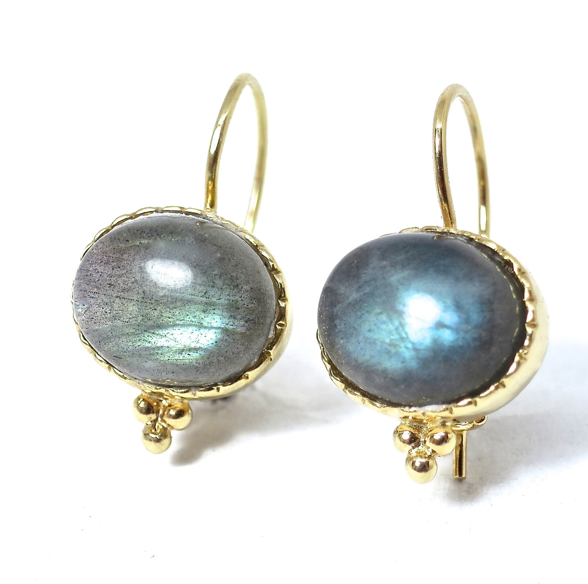 Labradorite gold earrings, 14k gold stone earrings, Big stone earrings
