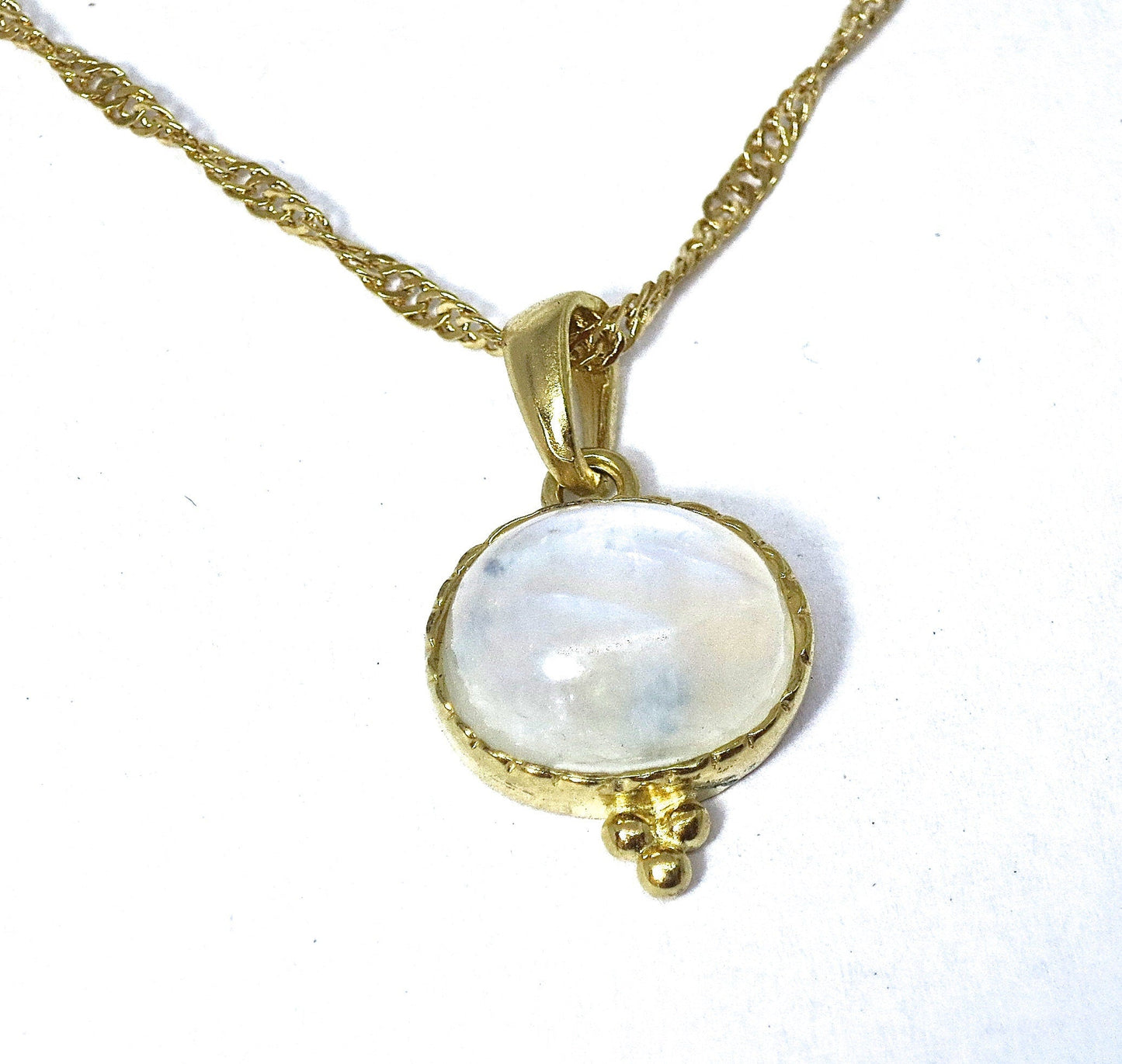 Moonstone gold pendant necklace, Rainbow moonstone pendant