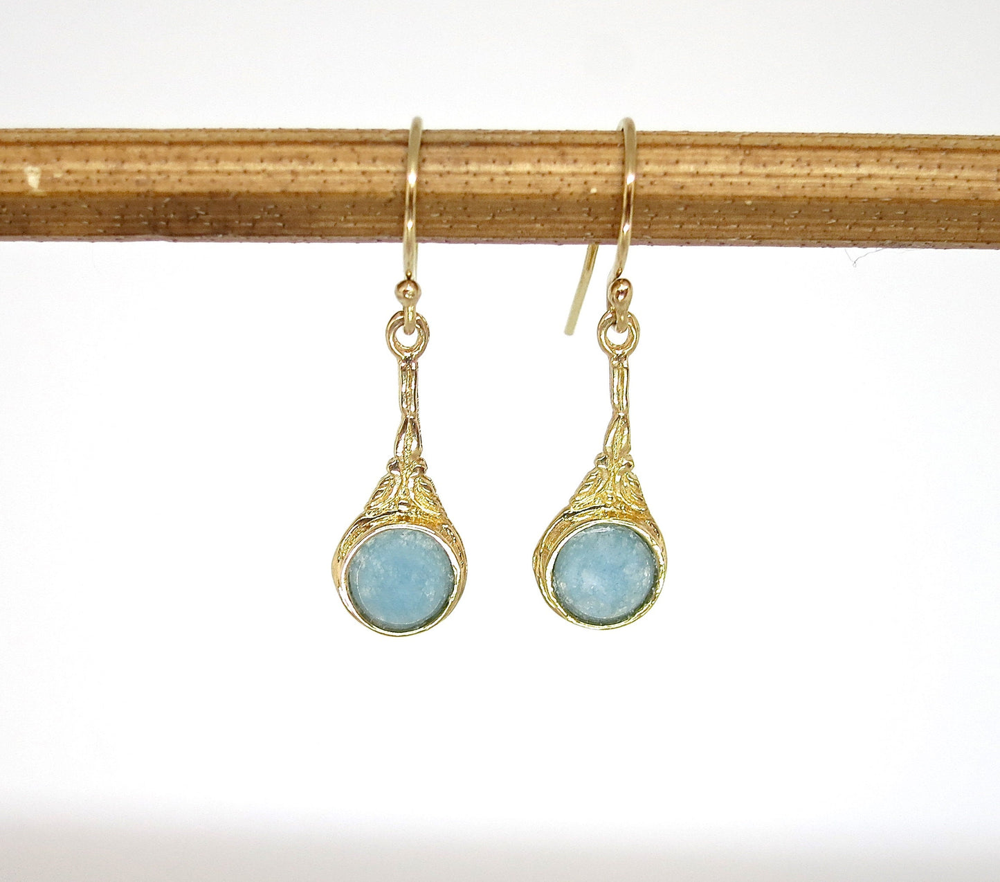 Aquamarine 14k gold dangle earrings - Handcrafted Gemstone Jewelry