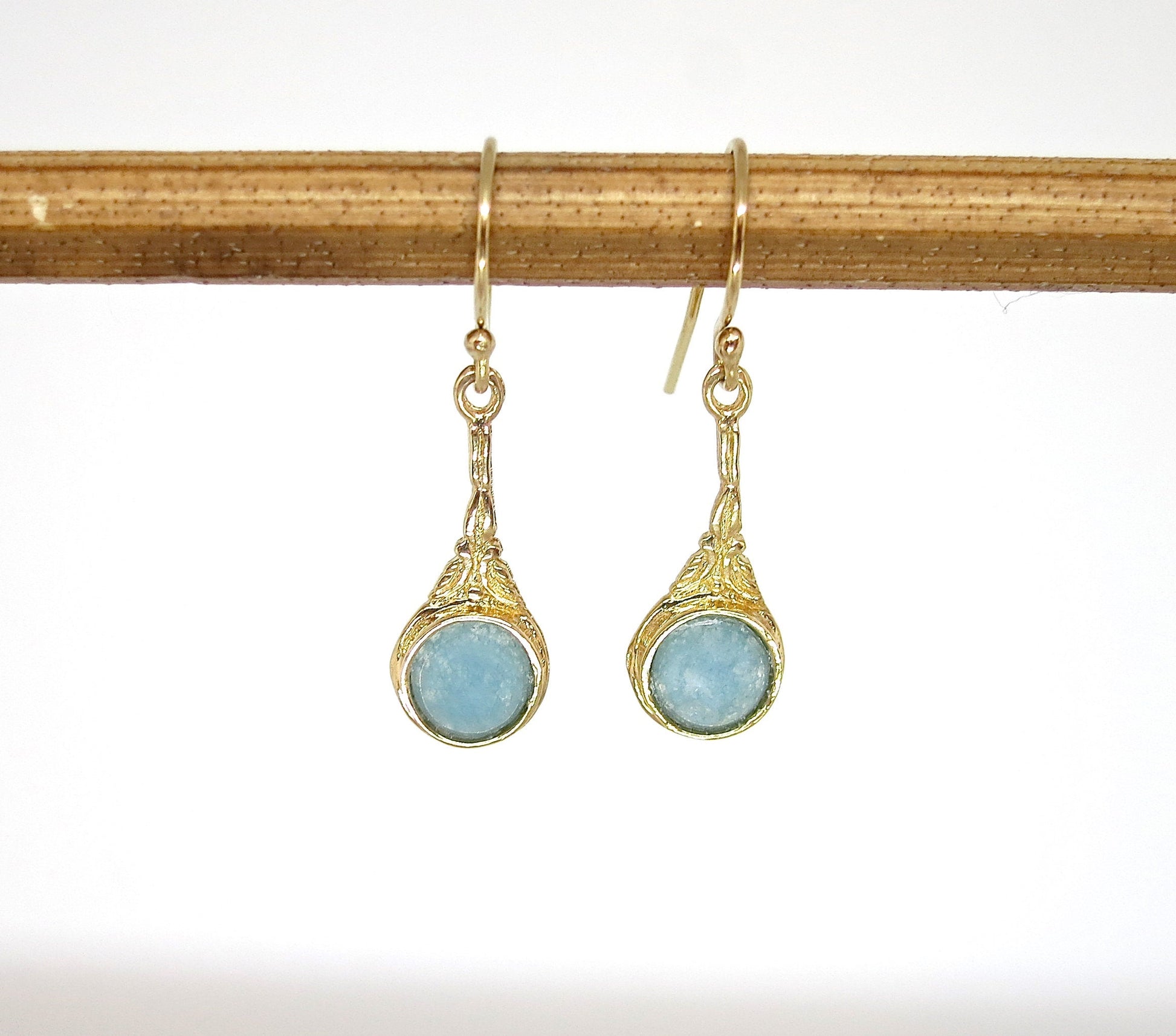 Aquamarine 14k gold dangle earrings - Handcrafted Gemstone Jewelry