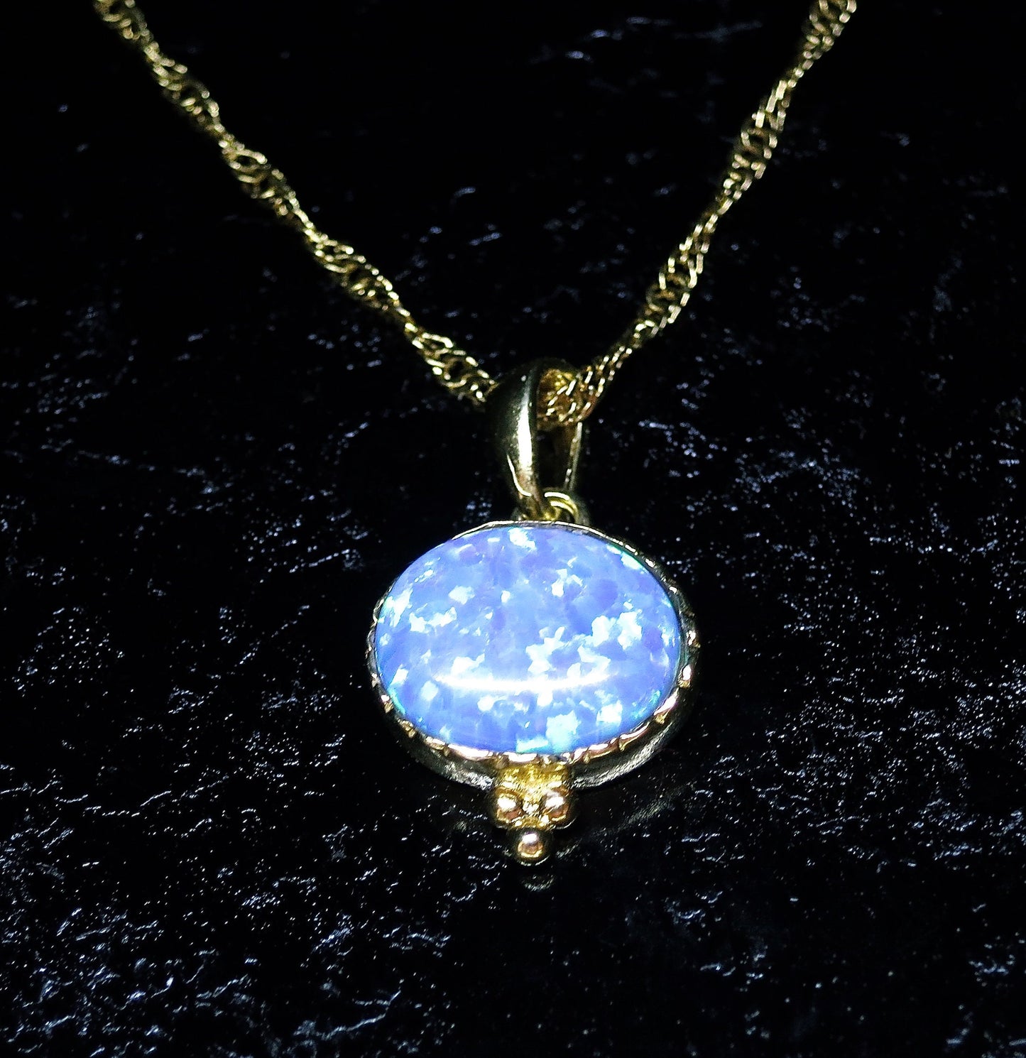 Opal Solid 14k gold necklace pendant, Blue Opal oval pendant