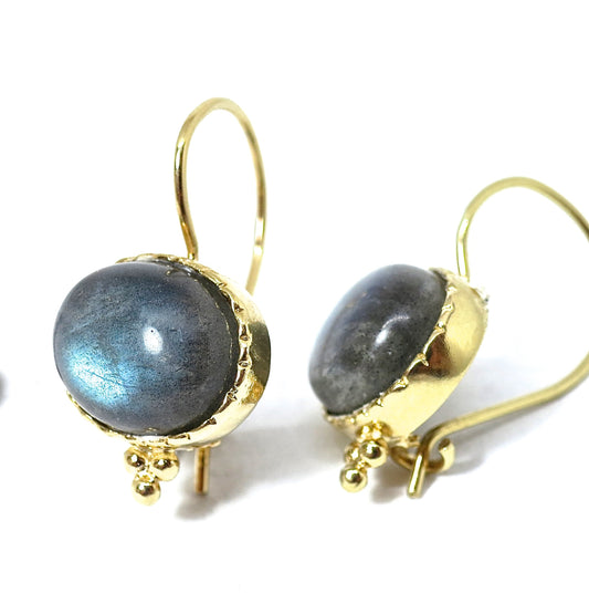Labradorite gold earrings, 14k gold stone earrings, Big stone earrings
