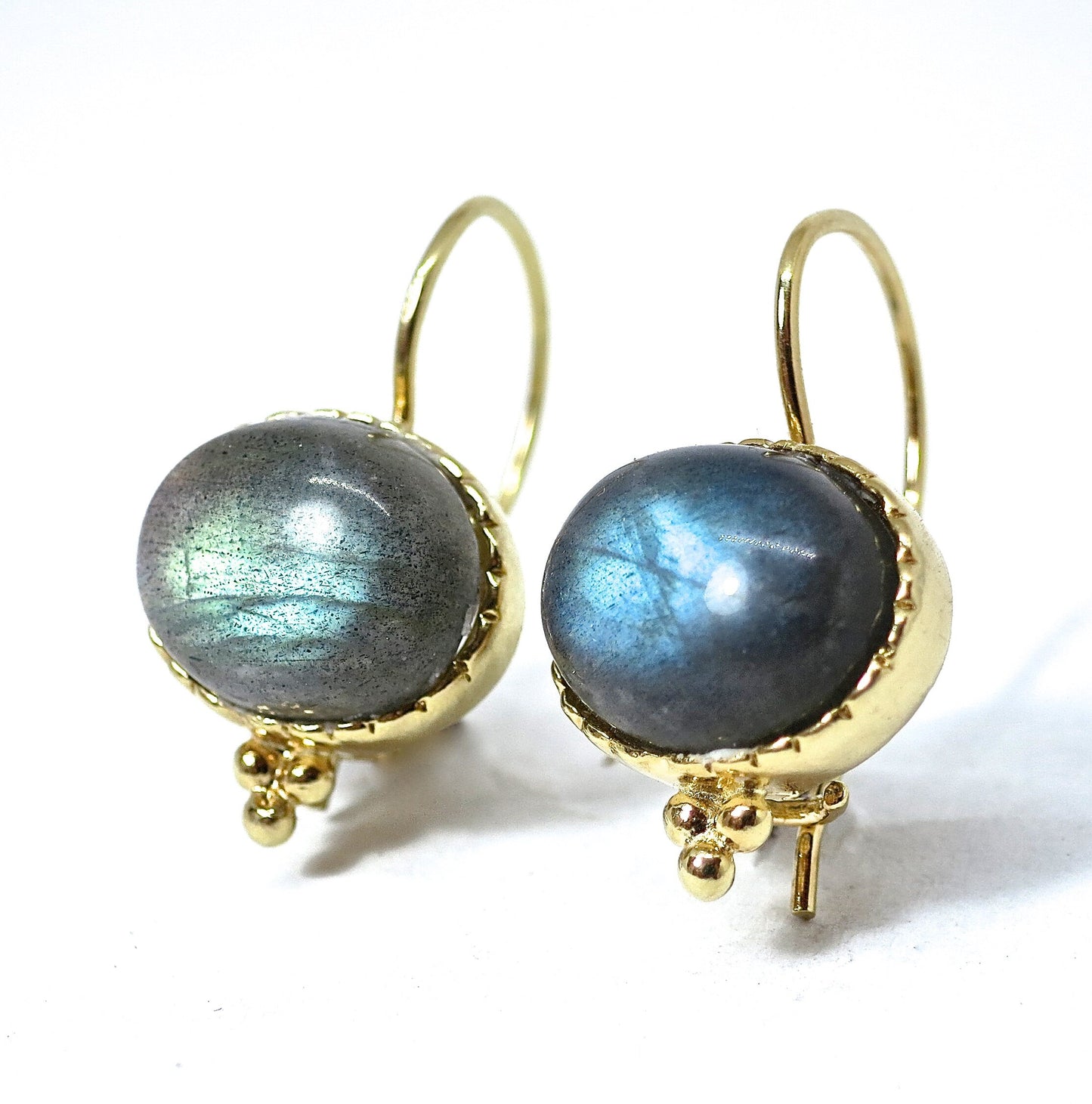 Labradorite gold earrings, 14k gold stone earrings, Big stone earrings