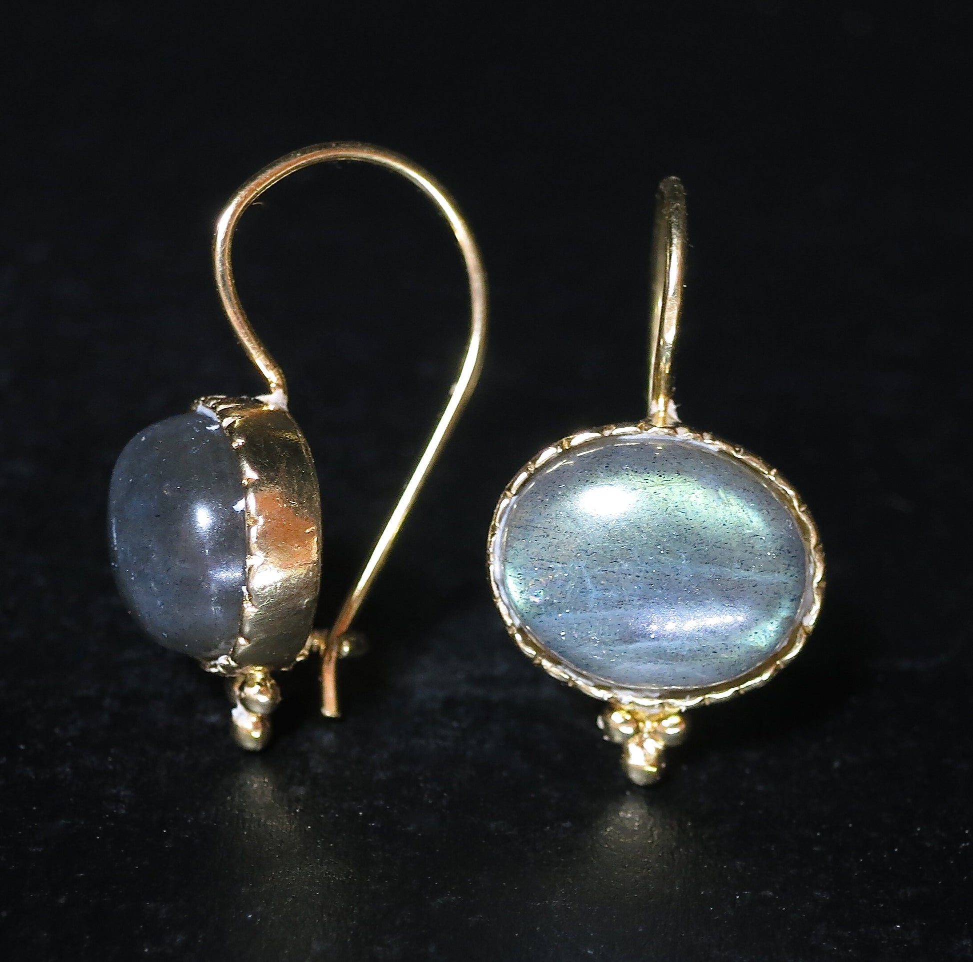 Labradorite gold earrings, 14k gold stone earrings, Big stone earrings
