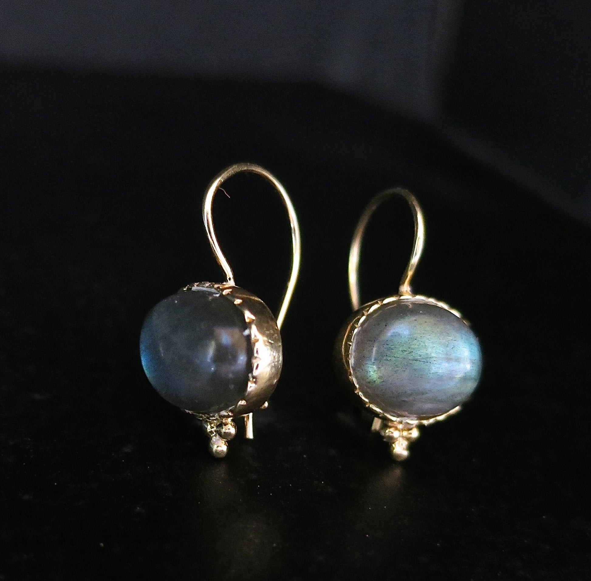 Labradorite gold earrings, 14k gold stone earrings, Big stone earrings