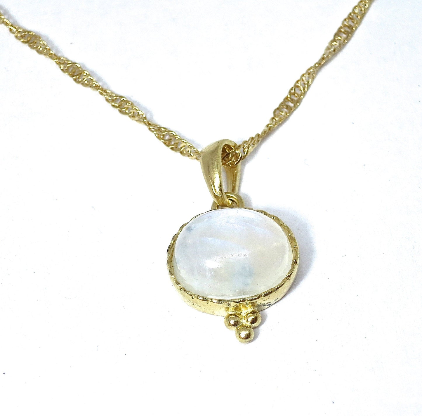 Moonstone gold pendant necklace, Rainbow moonstone pendant