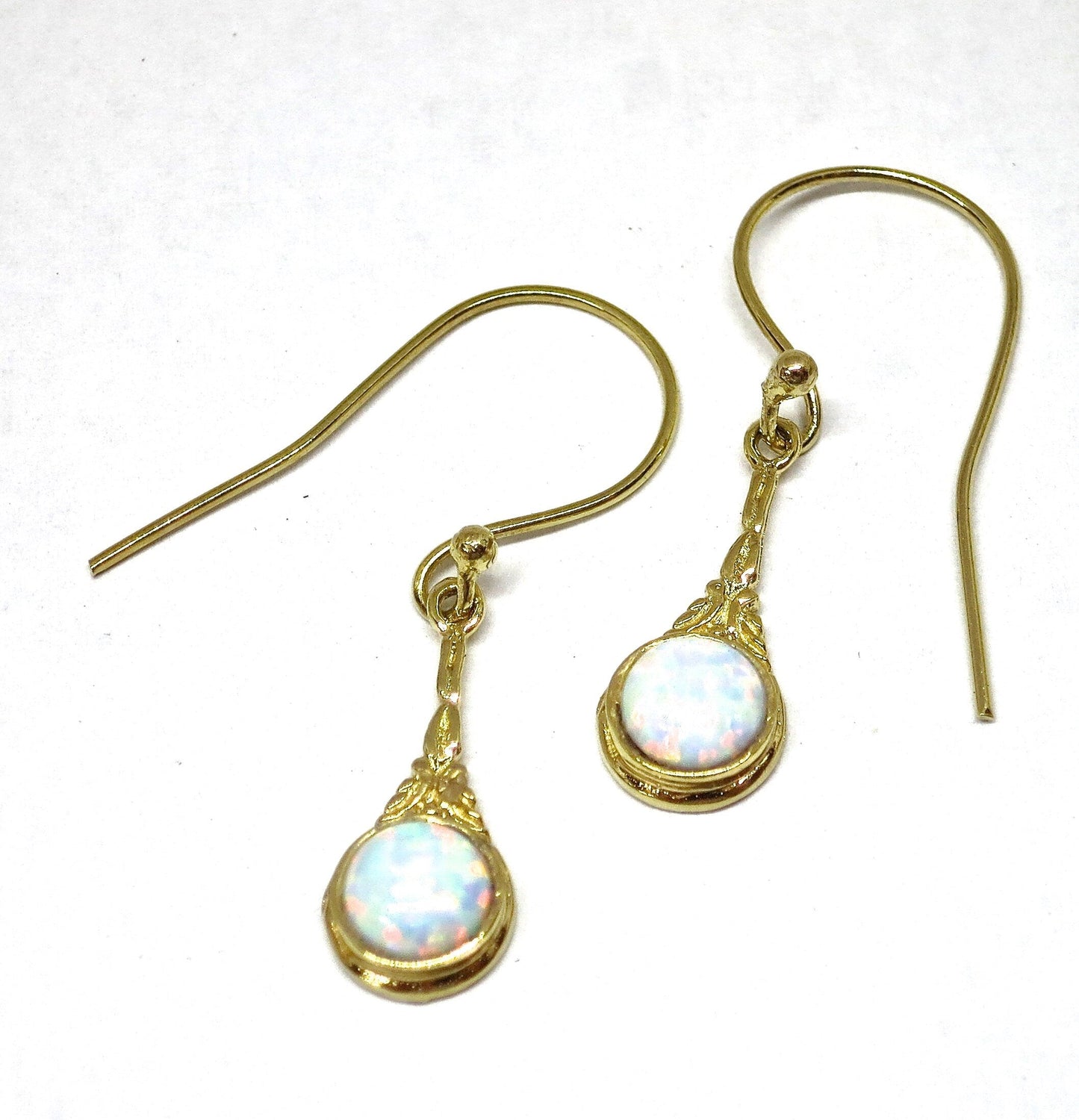 Opal 14k gold dangle Earrings, White opal earrings