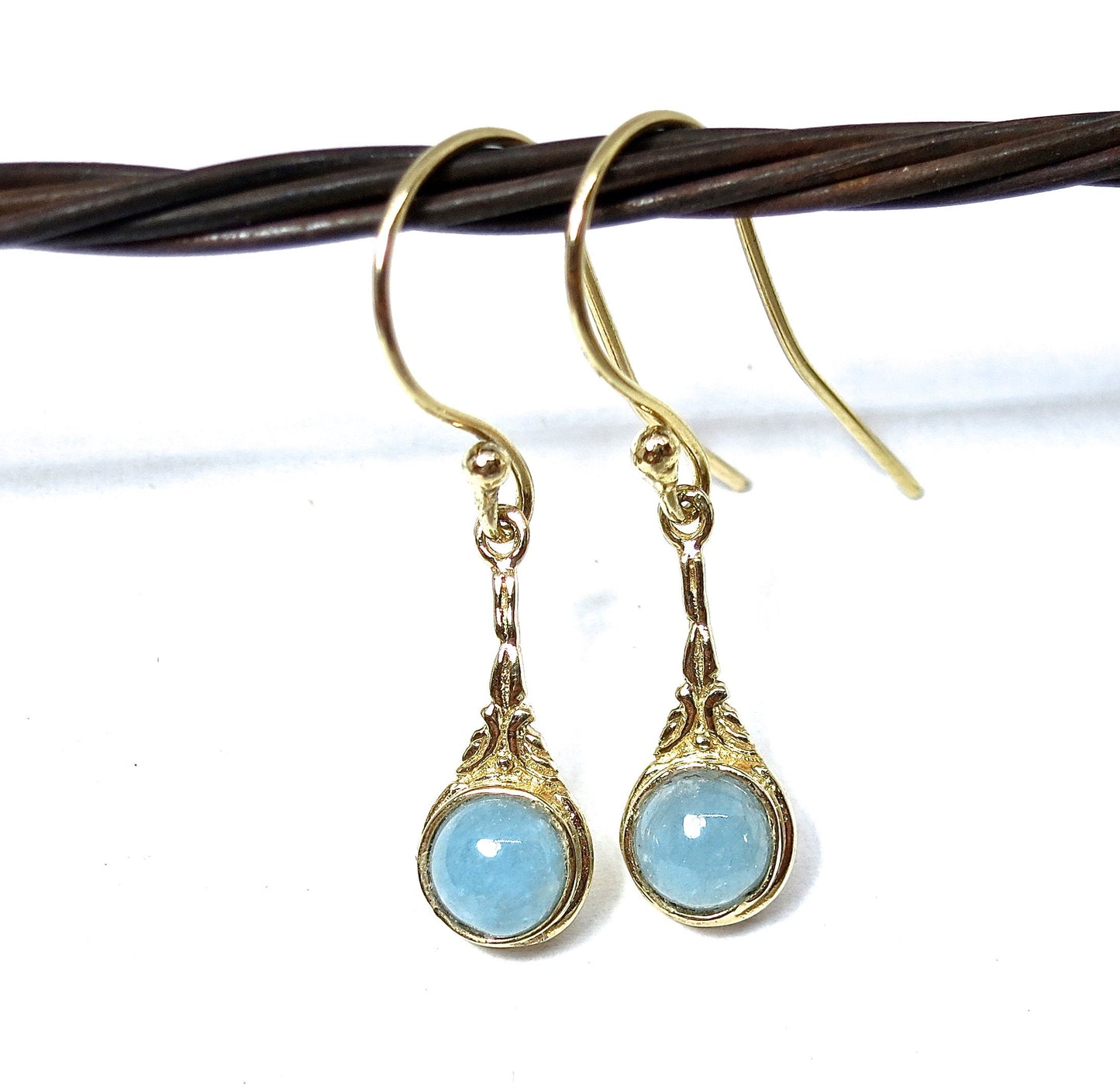 Aquamarine 14k gold dangle earrings - Handcrafted Gemstone Jewelry