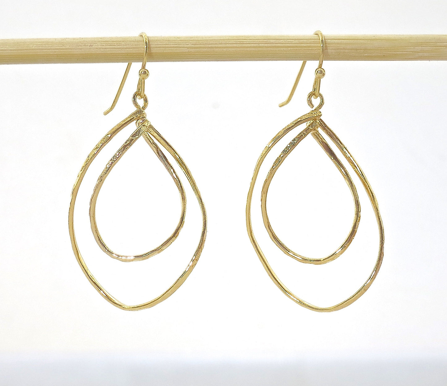 Double drop solid 14k gold dangle earrings