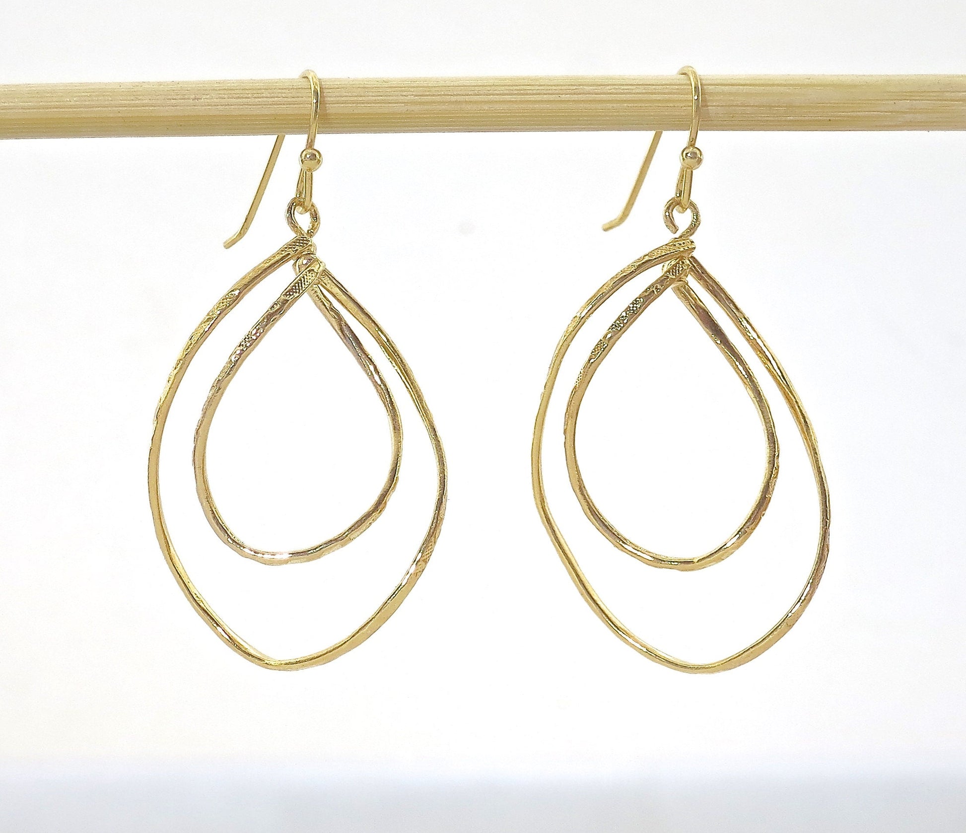 Double drop solid 14k gold dangle earrings