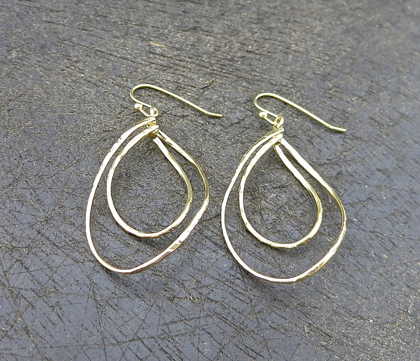 Double drop solid 14k gold dangle earrings