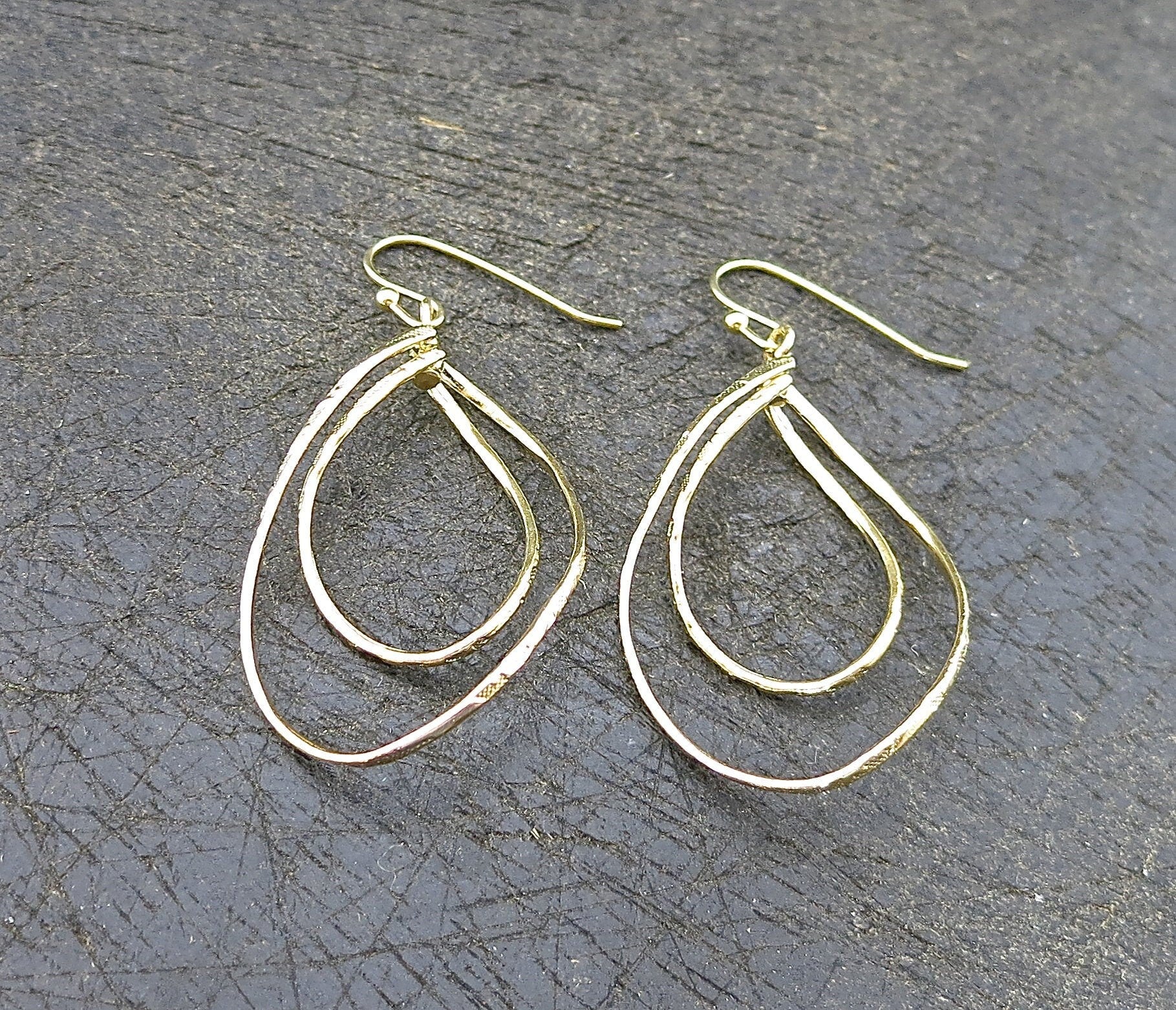 Double drop solid 14k gold dangle earrings