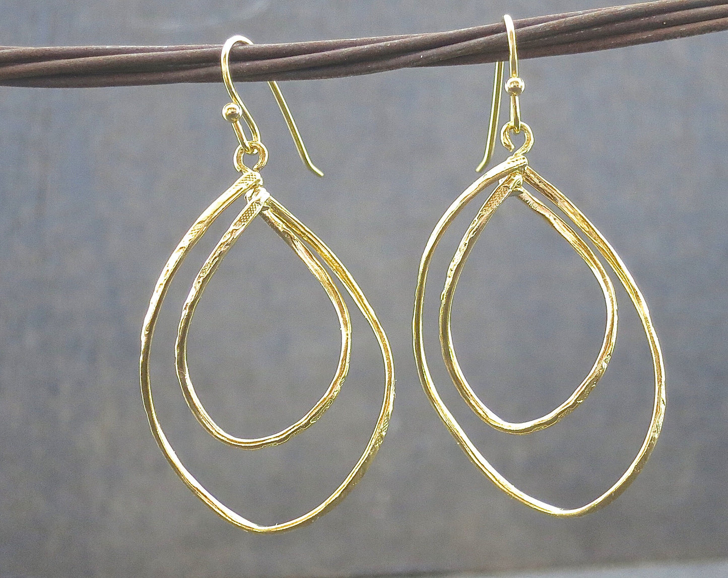 Double drop solid 14k gold dangle earrings