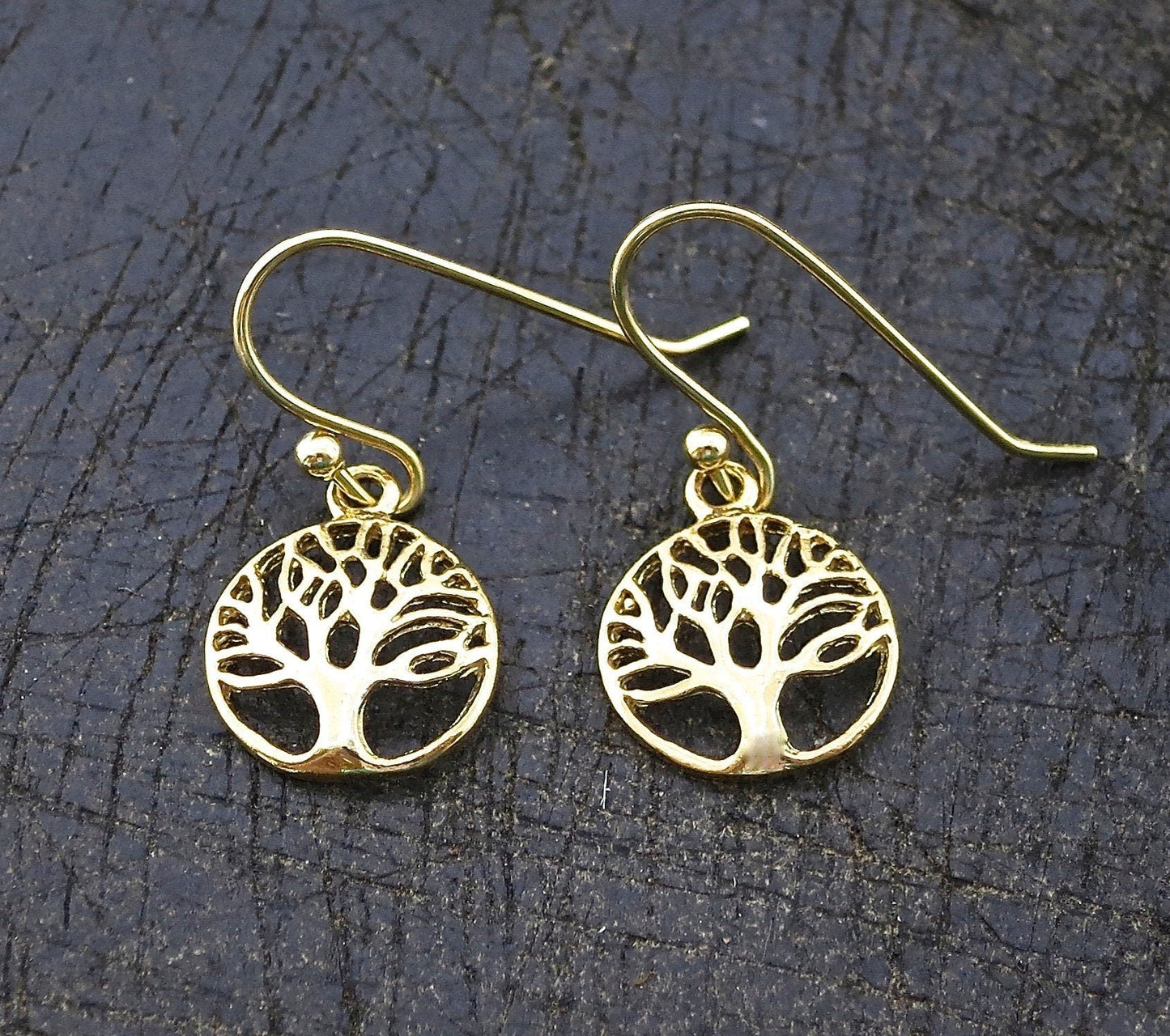 Tree of Life gold dangle Earrings, Solid 14k gold tree earrings