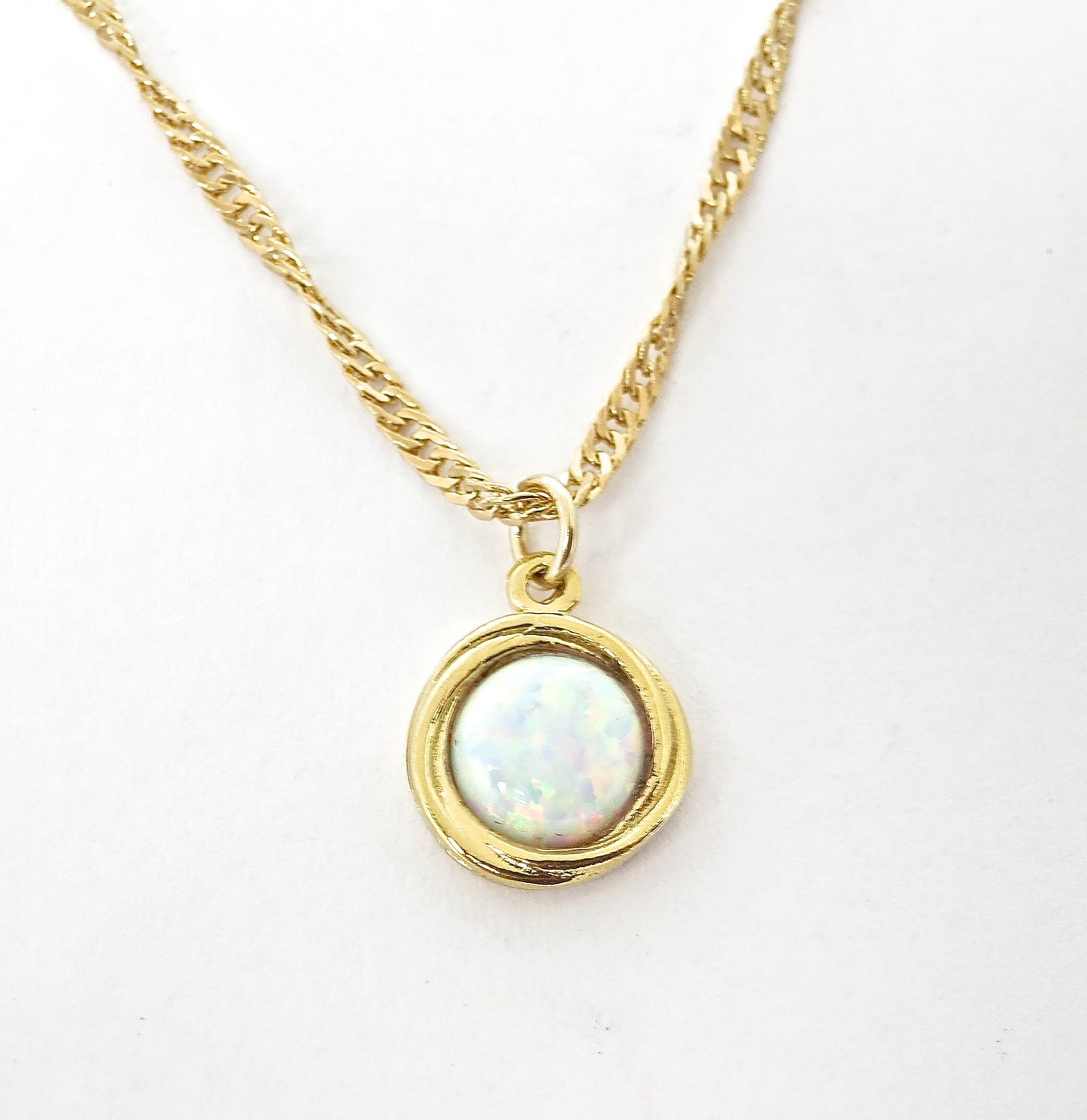 14k gold Opal Necklace pendant, White Opal Necklace
