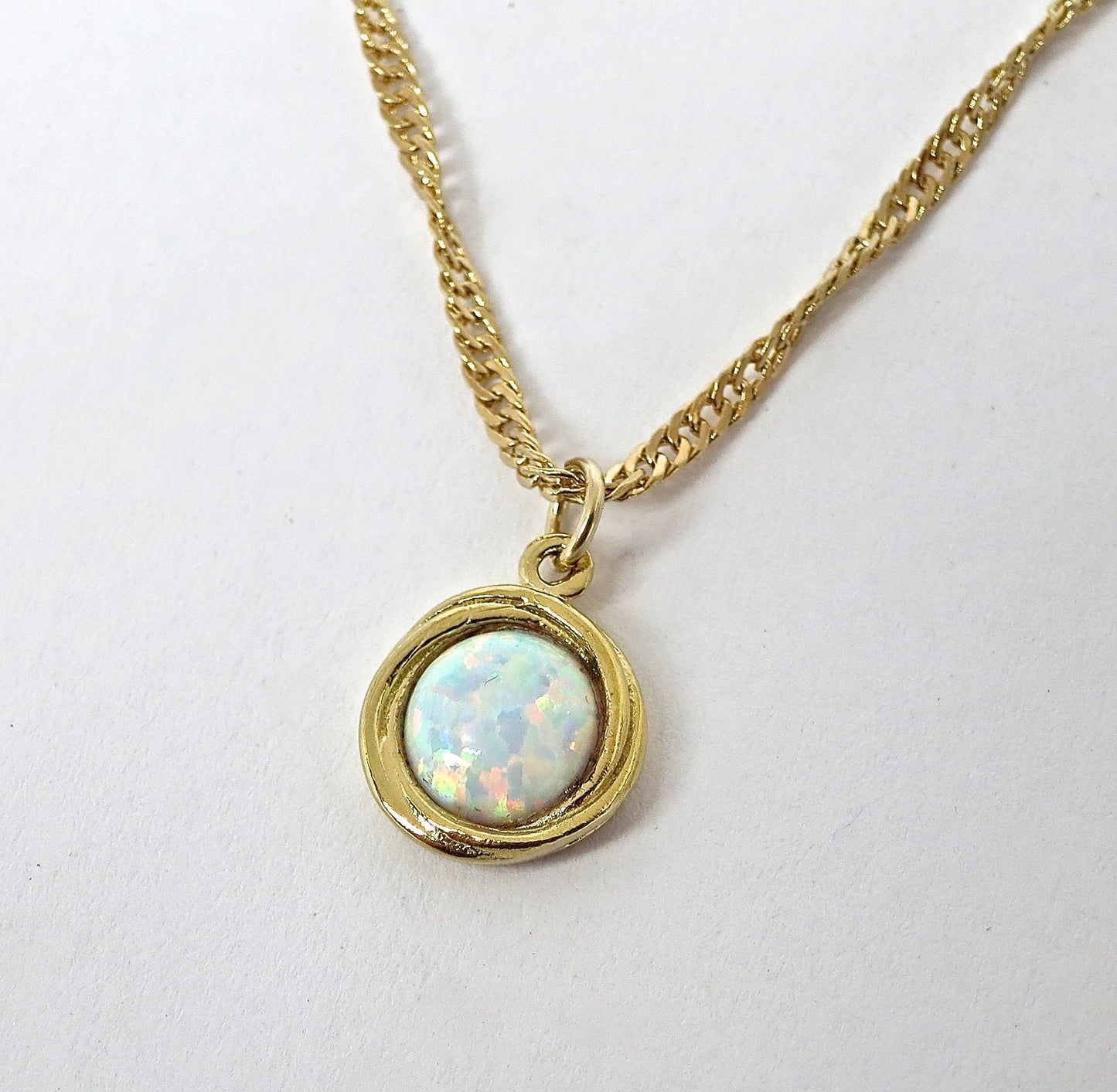 14k gold Opal Necklace pendant, White Opal Necklace