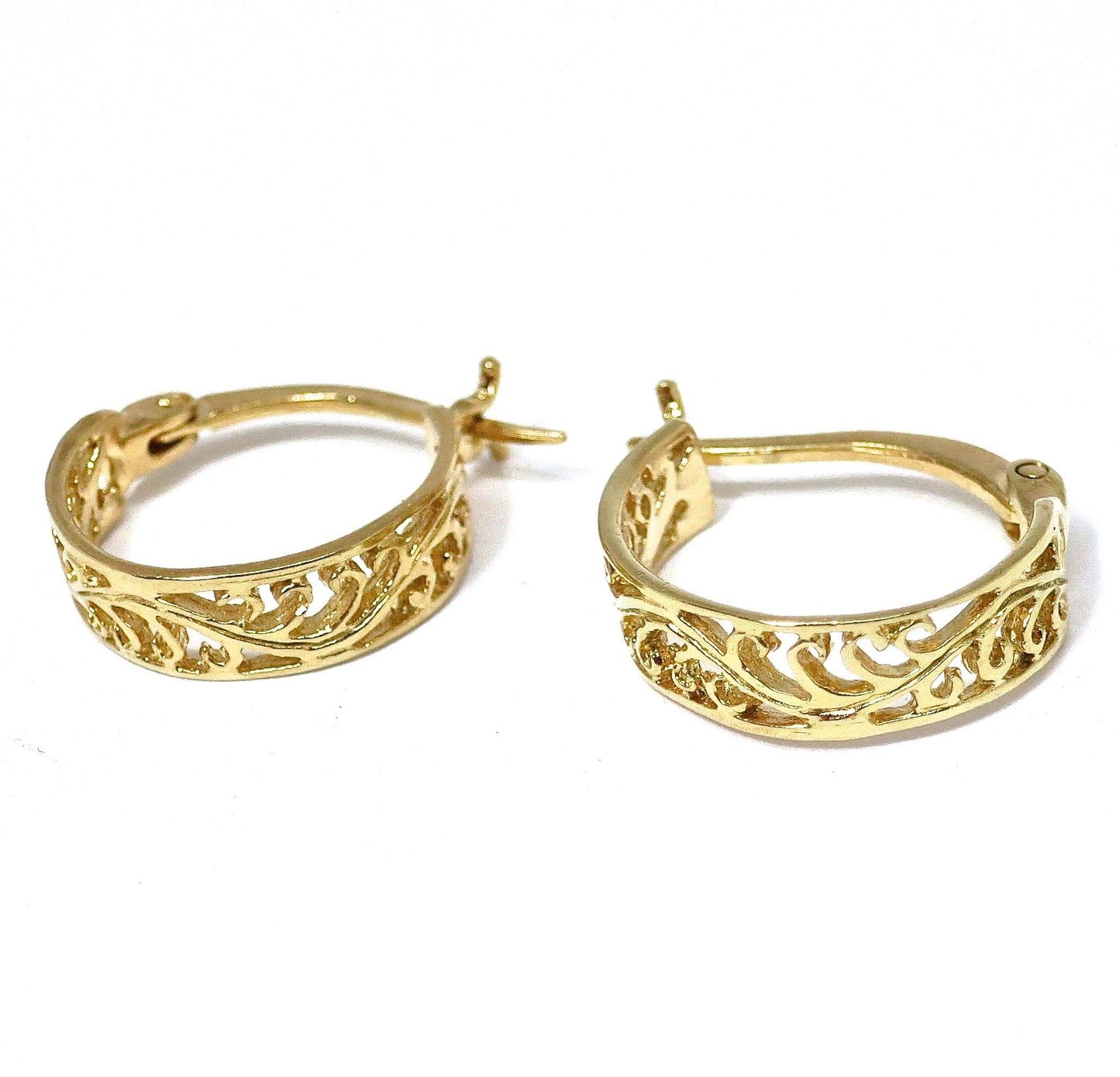 Filigree gold hoop earrings for women, 14K solid gold earrings, Statement gold hoops
