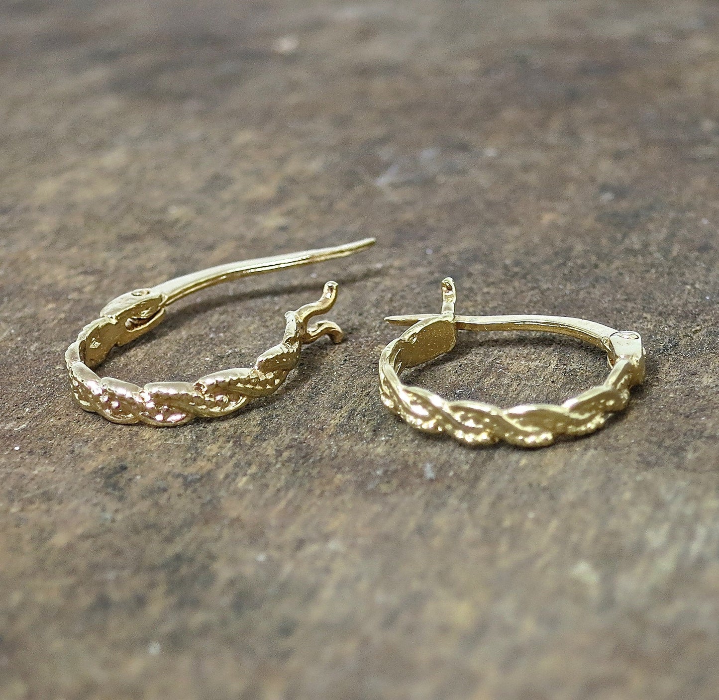 Gold hoops, Small 14K gold huggie hoop earrings, Twisted Hoop earrings