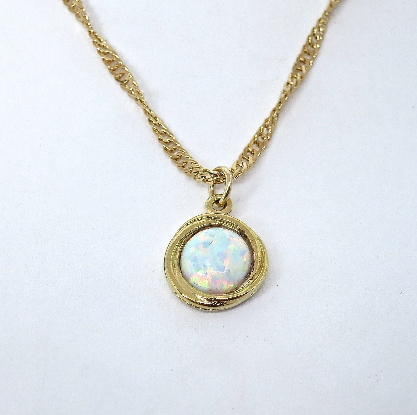14k gold Opal Necklace pendant, White Opal Necklace