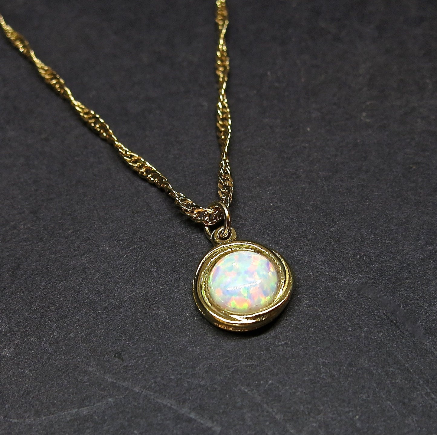 14k gold Opal Necklace pendant, White Opal Necklace
