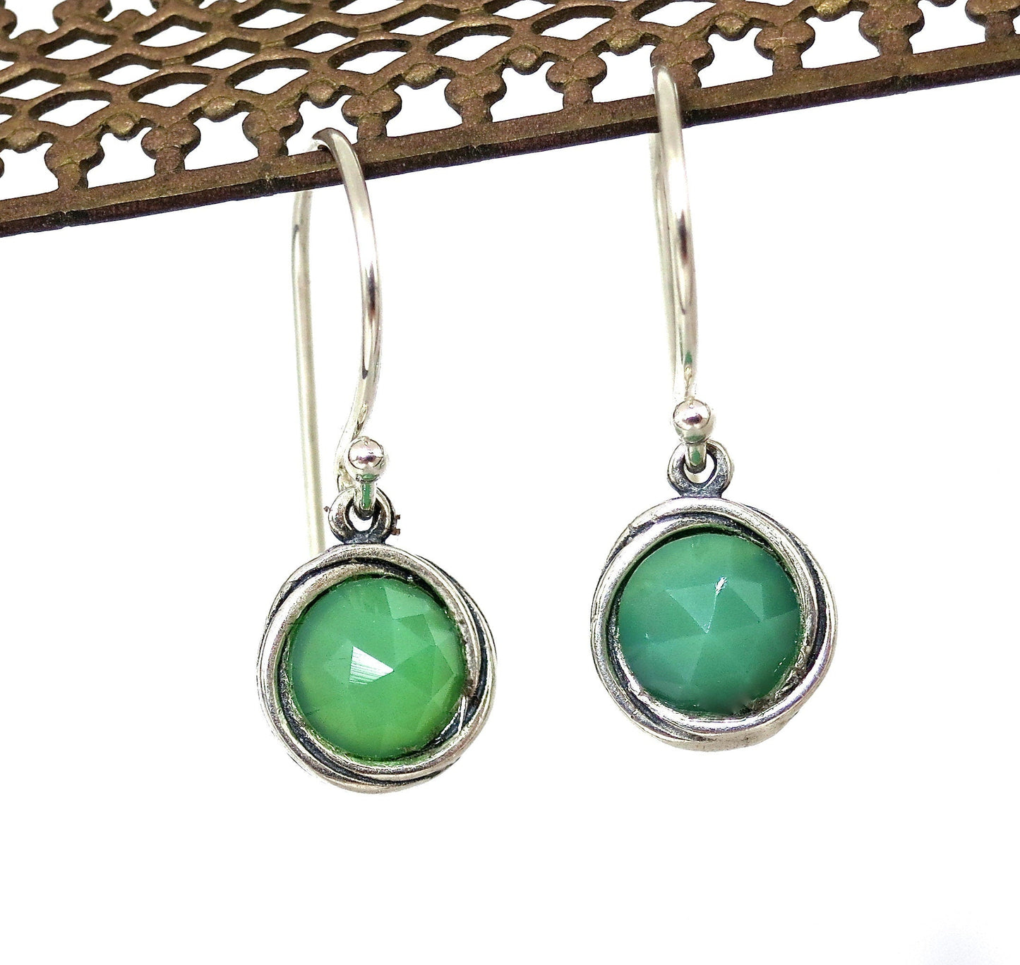 Jade earrings and necklace set, Sterling silver 925 jewelry set, Green stone set earrings and Pendant
