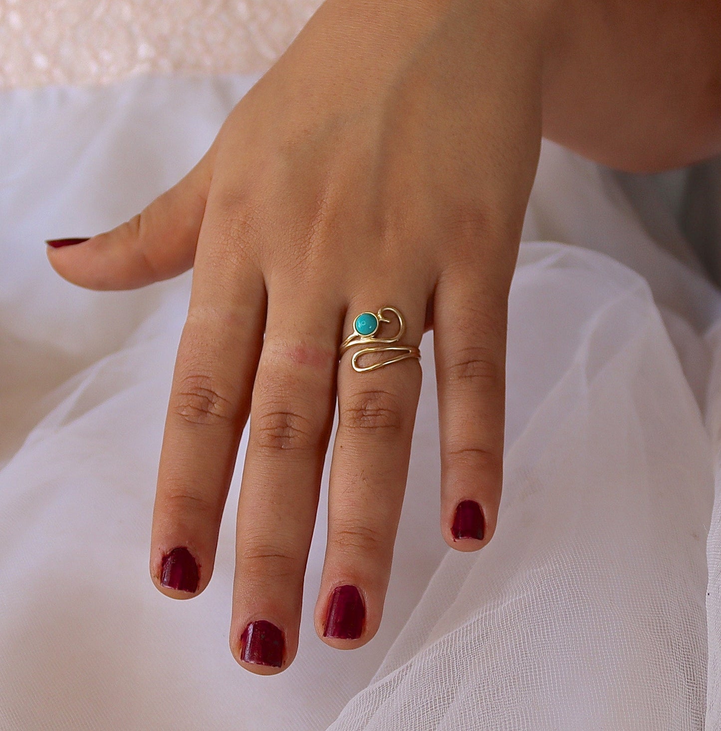 Gold Turquoise ring, 14K Turquoise ring, Solid 14K gold Ring, Adjustable Ring, Boho gold Ring, 14K Gold Rings for women Unique gold Ring