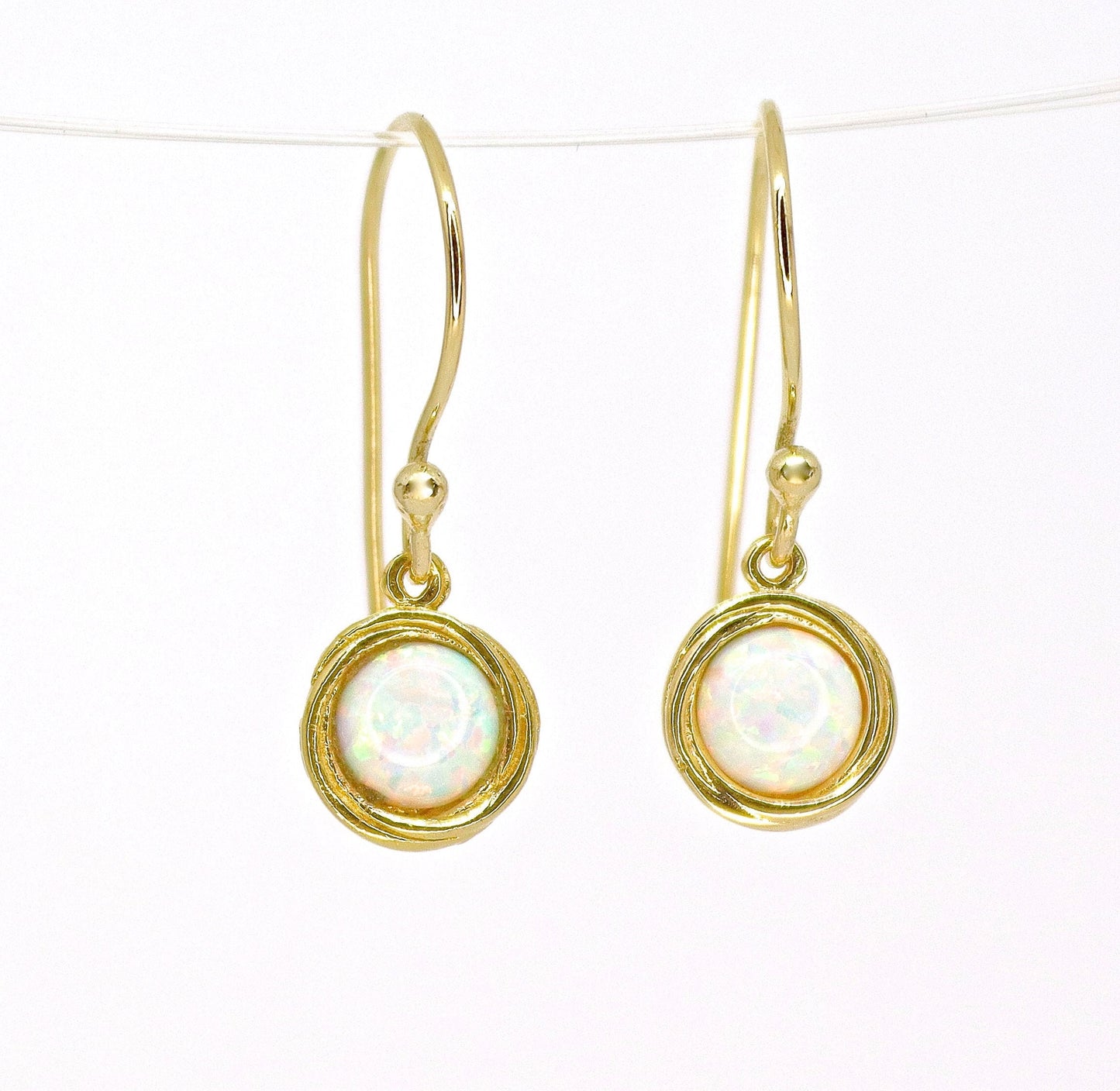Solid 14k gold Opal Earrings, Real Gold dangle Earrings