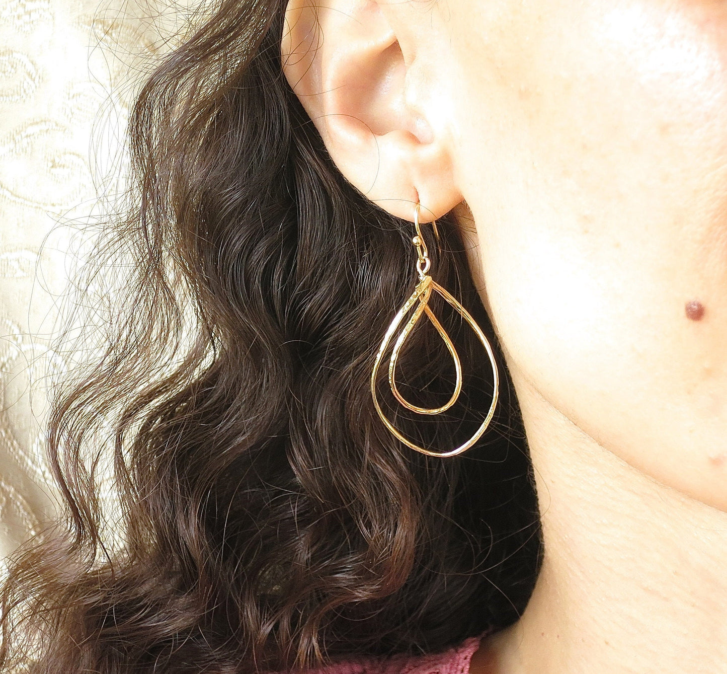 Double drop solid 14k gold dangle earrings