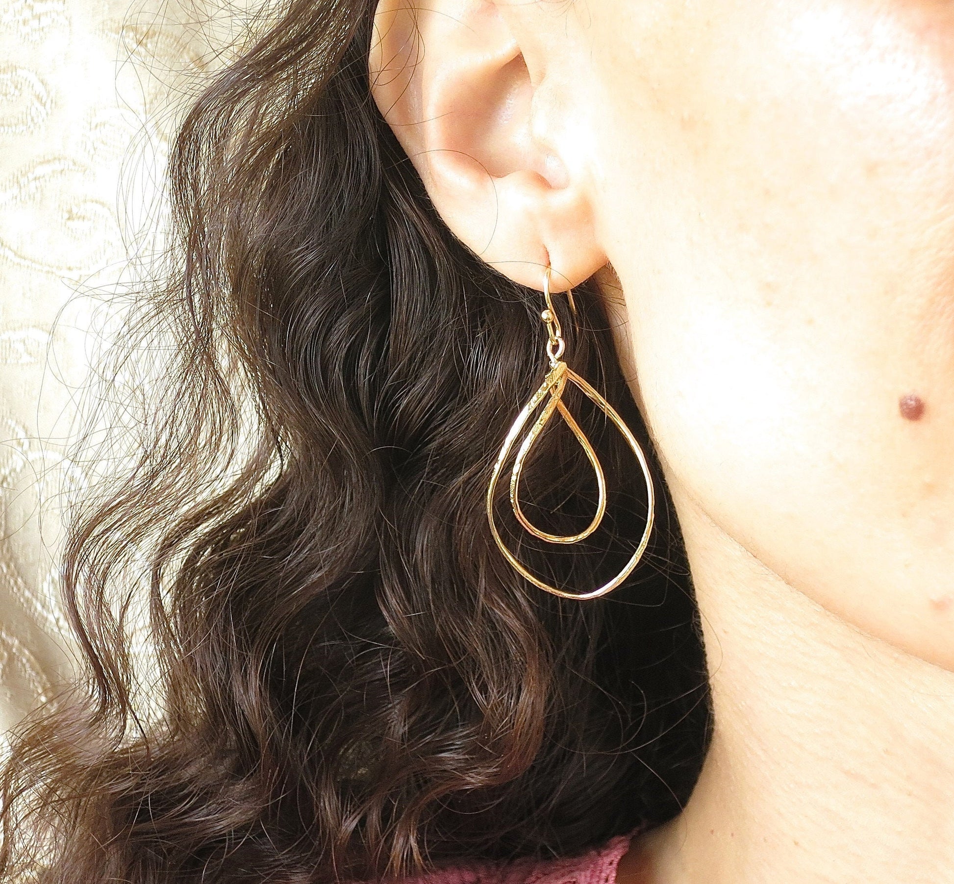 Double drop solid 14k gold dangle earrings