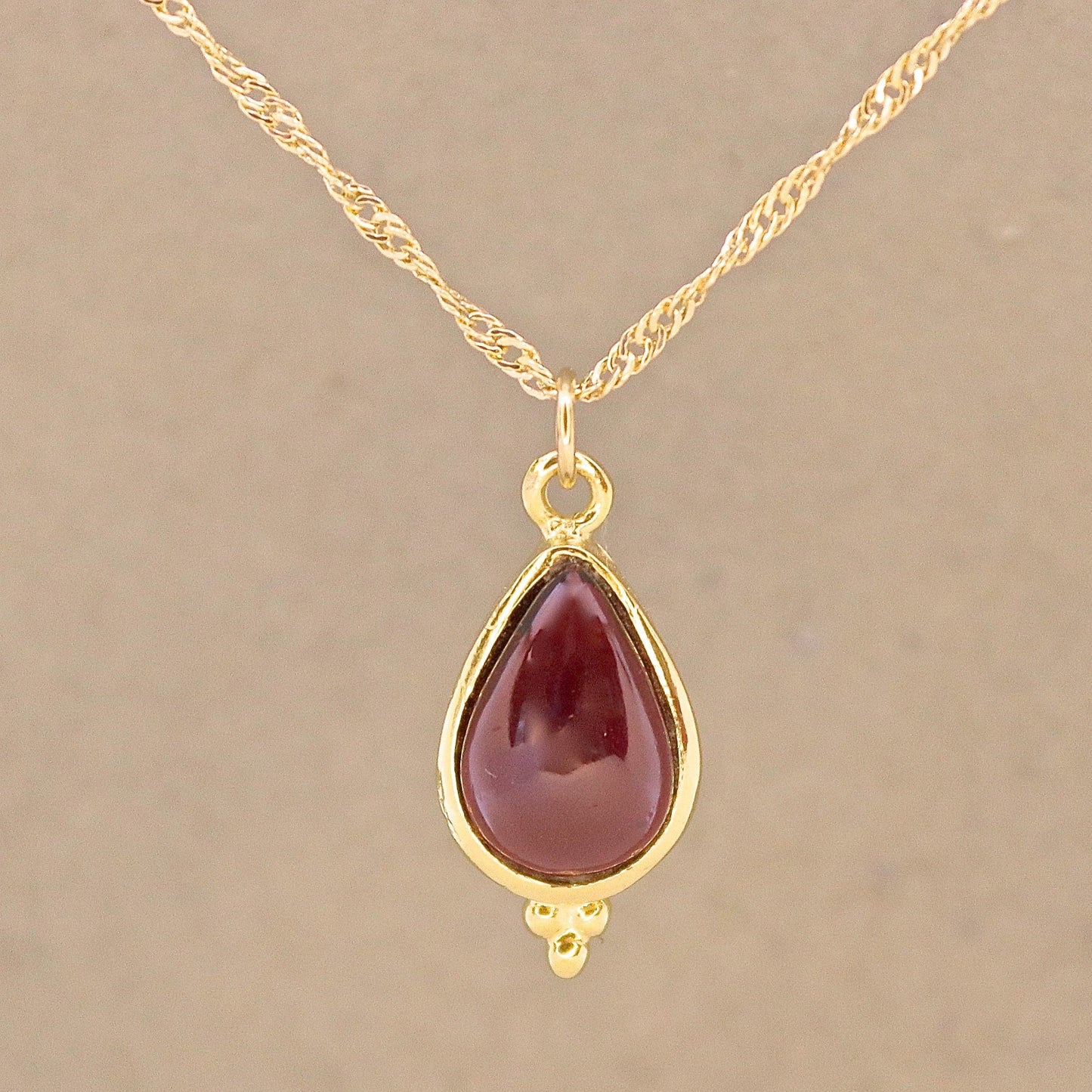 Garnet drop solid 14k gold necklace pendant